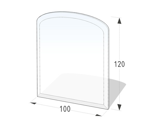 Funkenschutzplatte Lienbacher Glas segmentbogen 120x100 cm mit Fase