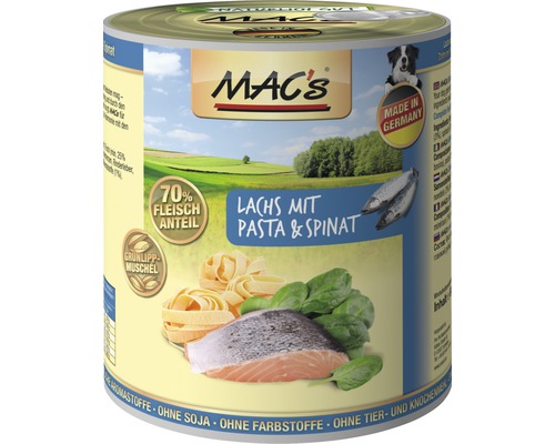Hundefutter nass MAC's Seefisch, Nudeln und Spinat 800 g