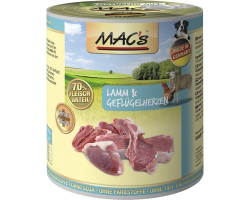 Hundefutter nass MAC's Lamm und Geflügelherzen 800 g