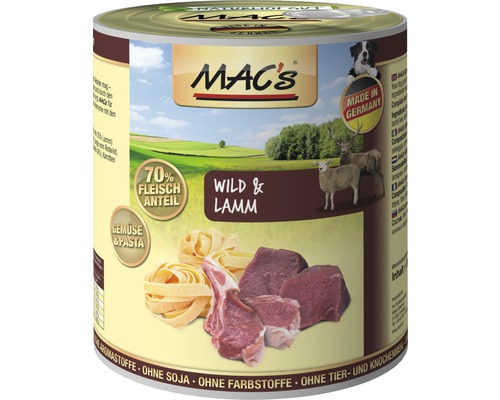 Hundefutter nass MAC's Wild, Nudeln und Gemüse 800 g