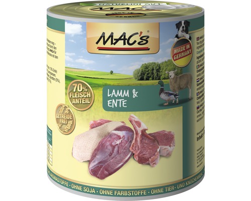Hundefutter nass MAC's Lamm und Reis 800 g
