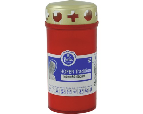 Grabkerze 3-Tage Brenner mit Deckel, rot