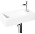 Handwaschbecken-Set Differnz Sarthe rechteck inkl. Ablaufventil,Designsiphon,Standventil 37,5x18,5 cm weiß chrom