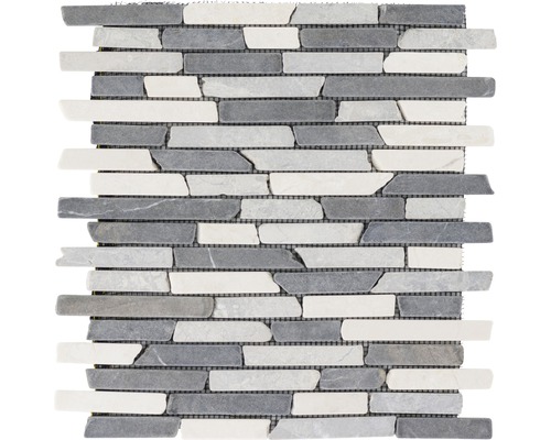 Natursteinmosaik Marmor Slim Brick 30,0x30,0 cm grau weiß