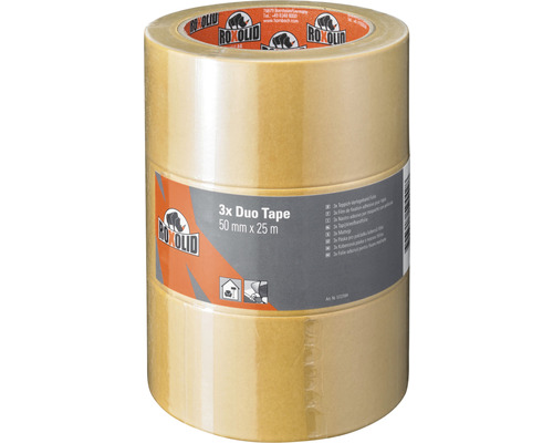 ROXOLID Duo Tape Doppelseitiges Klebeband Teppichklebebandset braun 3 x 50 mm x 25 m