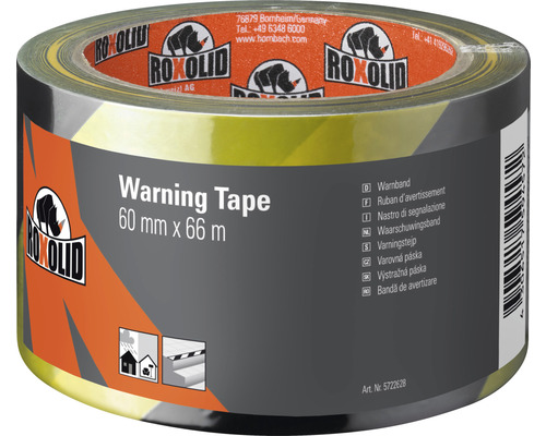 ROXOLID Warning Tape Warnband schwarz/gelb 60 mm x 66 m