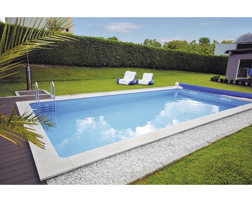 Einbaupool Styropor-Pool-Set Kwad Pool Plus Gran Canaria 600x300x150 cm inkl. Sandfilteranlage, Skimmer, Leiter, Filtersand, Bodenschutzvlies & Verrohrungsset weiß