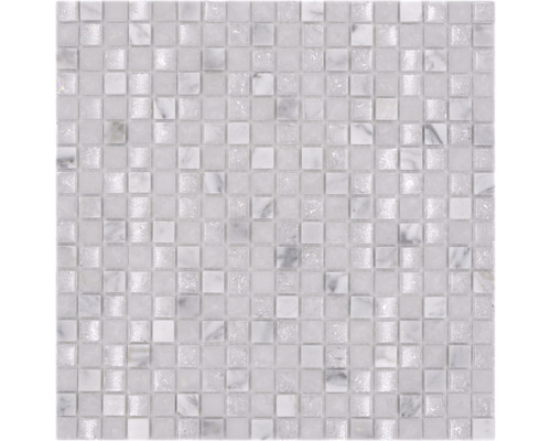 Glasmosaik mit Naturstein XIC 1011 30,5x30,5 cm weiß