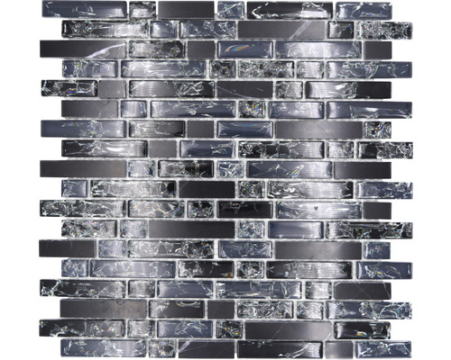 Glasmosaik mit Naturstein XIC V1328 29,8x30,5 cm schwarz mix