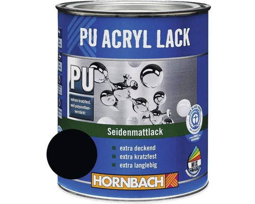 HORNBACH Buntlack PU Acryllack seidenmatt RAL 9005 tiefschwarz 750 ml