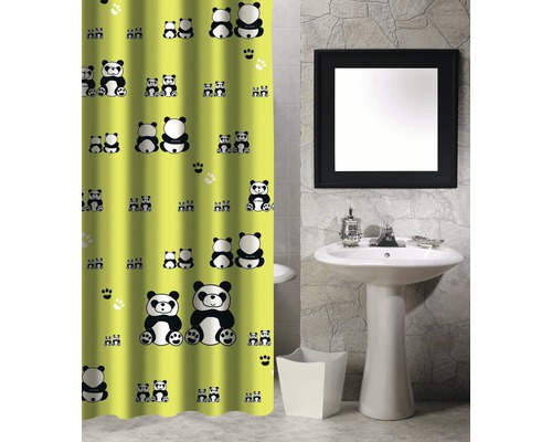Duschvorhang Panda 180x200 cm grün weiß schwarz