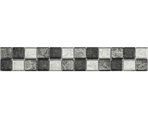 Glas Fliesenbordüre 4,8x29,8 cm grau schwarz silber