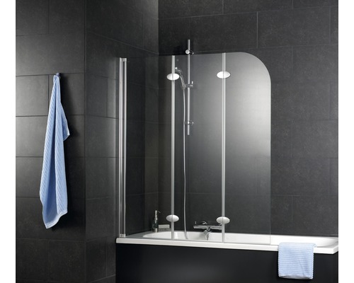 Badewannenfaltwand Schulte 3-teilig 1250x1400 mm Echtglas Klar hell alunatur